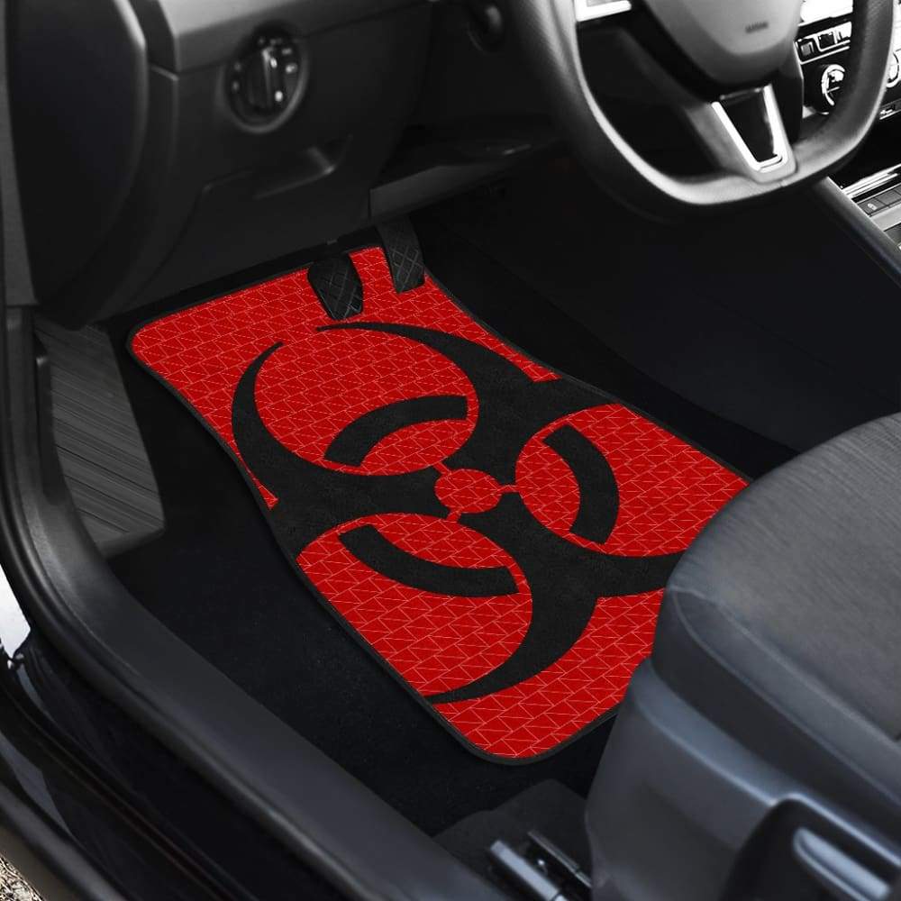 Black Biohazard Sign Red Background Car Floor Mats 211204 - YourCarButBetter
