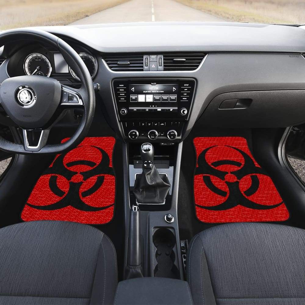 Black Biohazard Sign Red Background Car Floor Mats 211204 - YourCarButBetter
