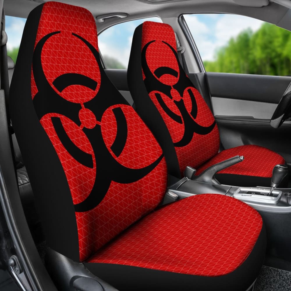 Black Biohazard Sign Red Background Car Seats Covers 211204 - YourCarButBetter