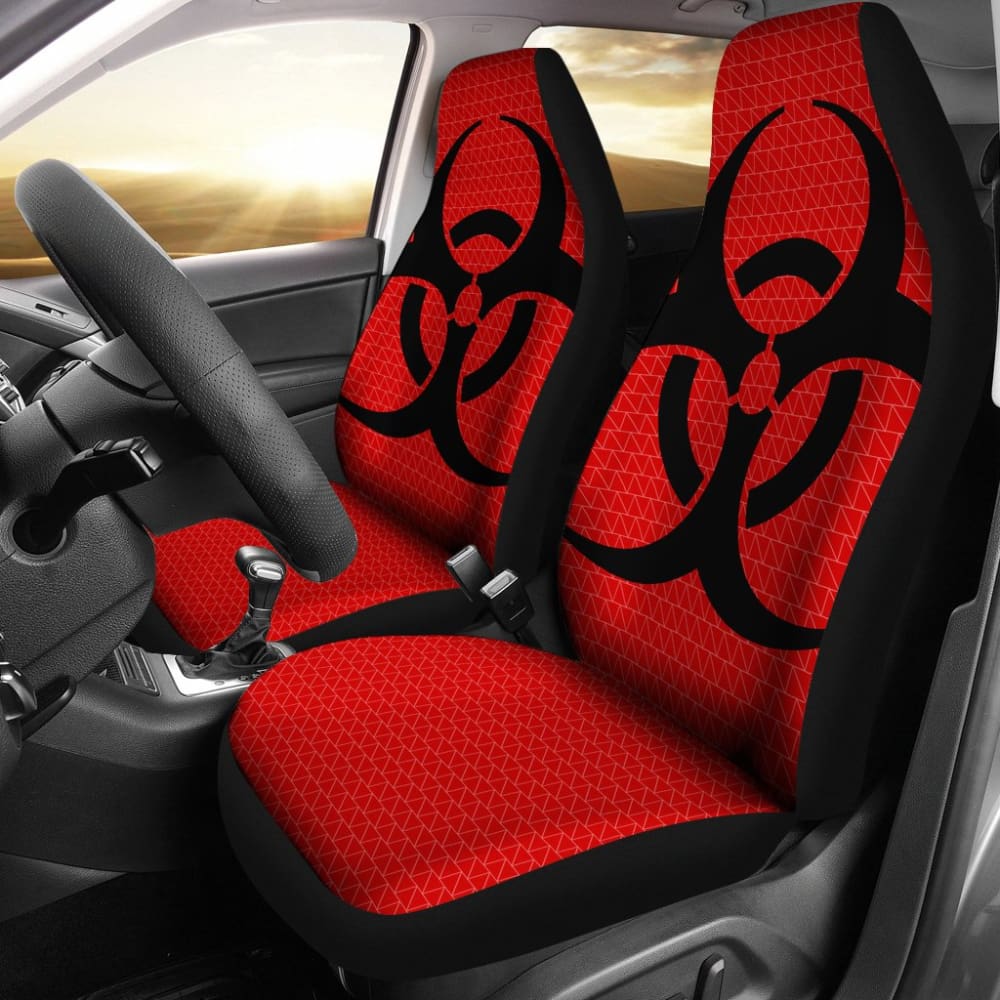 Black Biohazard Sign Red Background Car Seats Covers 211204 - YourCarButBetter