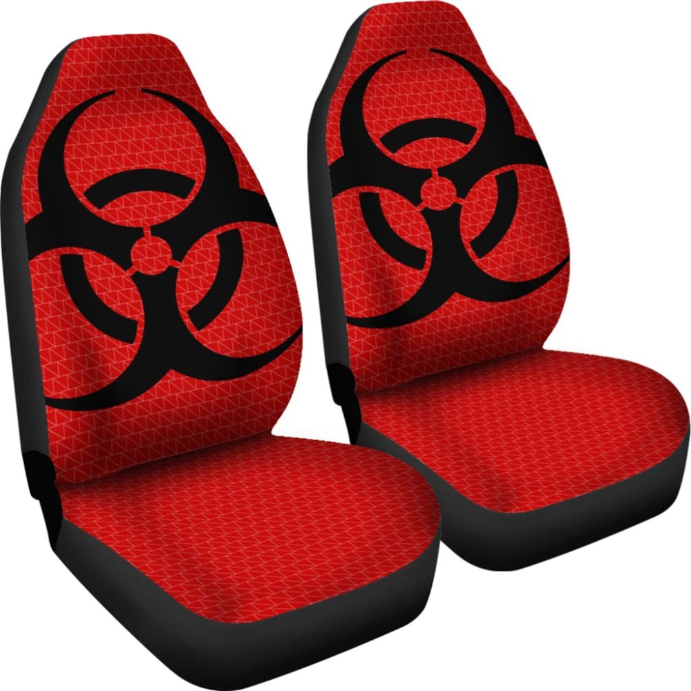 Black Biohazard Sign Red Background Car Seats Covers 211204 - YourCarButBetter