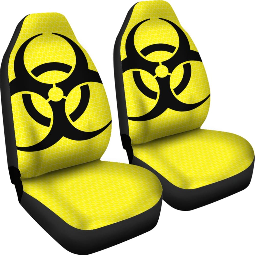 Black Biohazard Sign Yellow Background Car Seats Covers 211204 - YourCarButBetter
