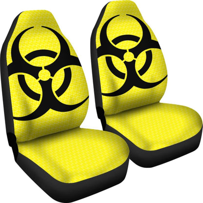 Black Biohazard Sign Yellow Background Car Seats Covers 211204 - YourCarButBetter