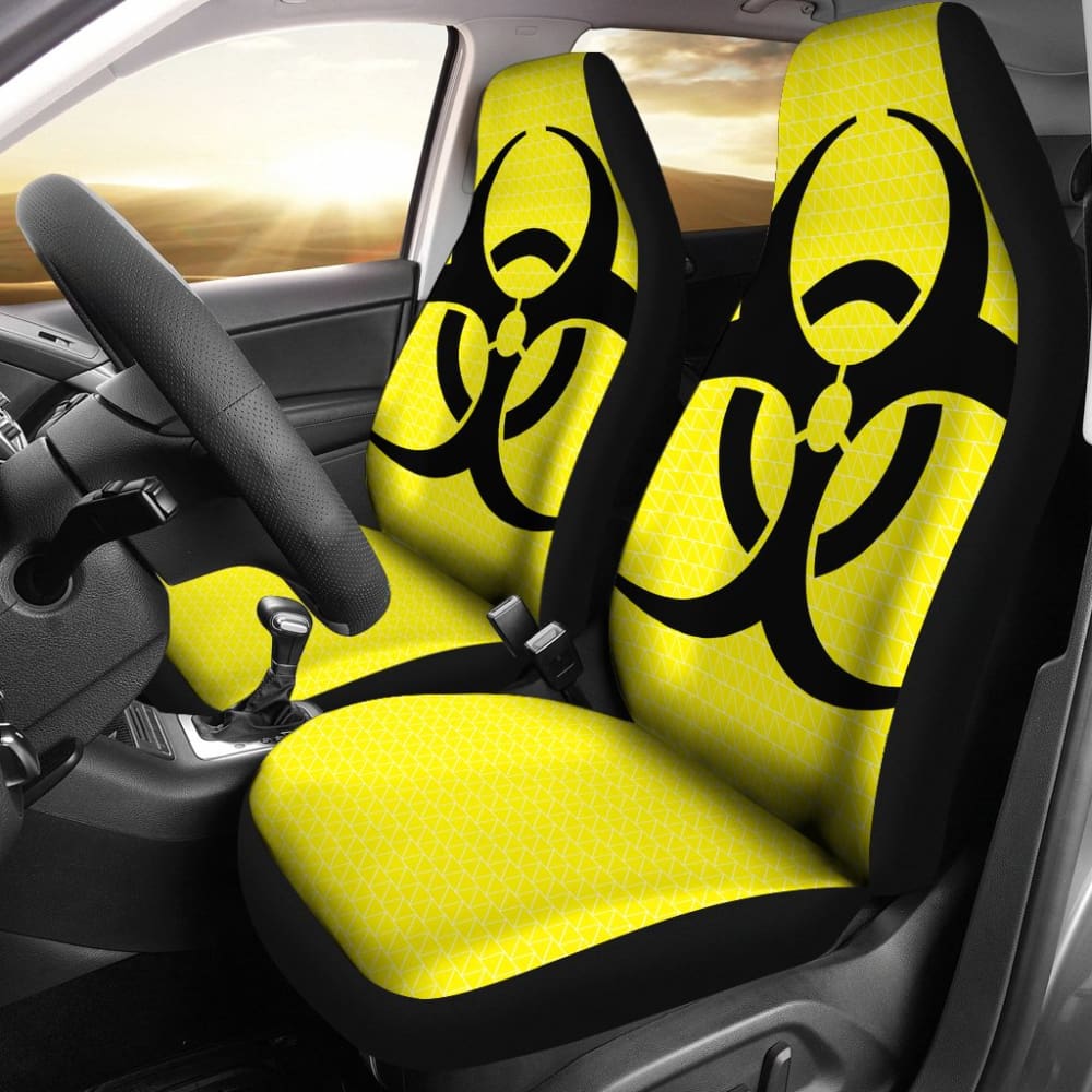 Black Biohazard Sign Yellow Background Car Seats Covers 211204 - YourCarButBetter