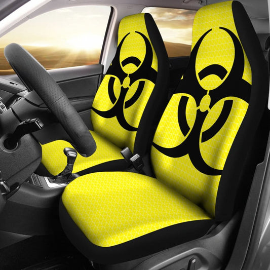 Black Biohazard Sign Yellow Background Car Seats Covers 211204 - YourCarButBetter
