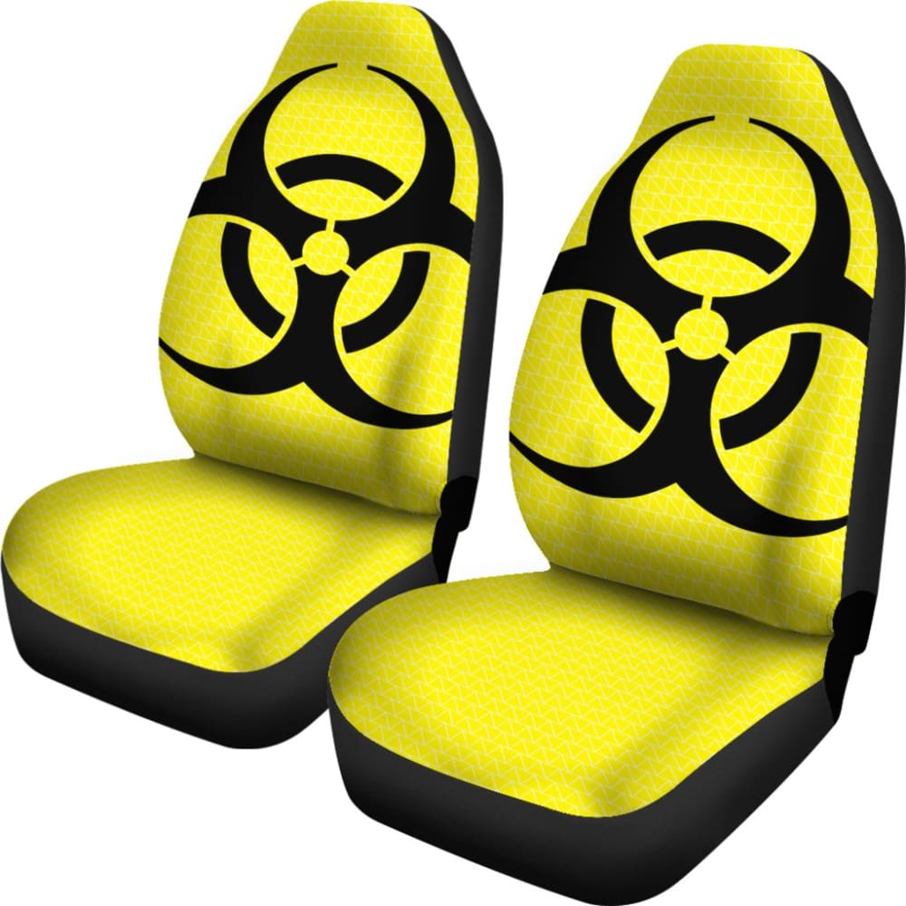Black Biohazard Sign Yellow Background Car Seats Covers 211204 - YourCarButBetter