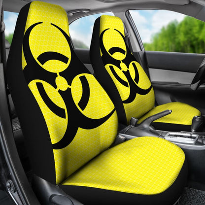 Black Biohazard Sign Yellow Background Car Seats Covers 211204 - YourCarButBetter