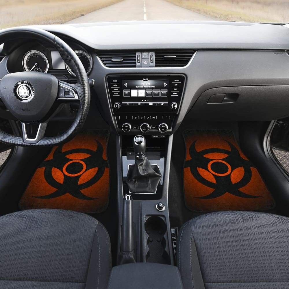 Black Biohazard Warning Orange Background Car Floor Mats 211204 - YourCarButBetter