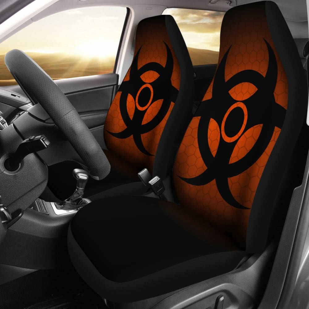 Black Biohazard Warning Orange Background Car Seats Covers 211204 - YourCarButBetter