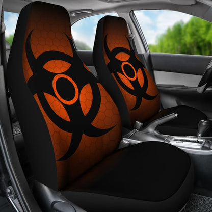 Black Biohazard Warning Orange Background Car Seats Covers 211204 - YourCarButBetter