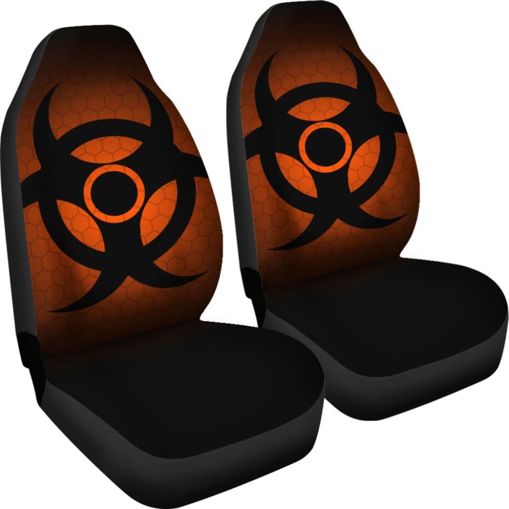 Black Biohazard Warning Orange Background Car Seats Covers 211204 - YourCarButBetter