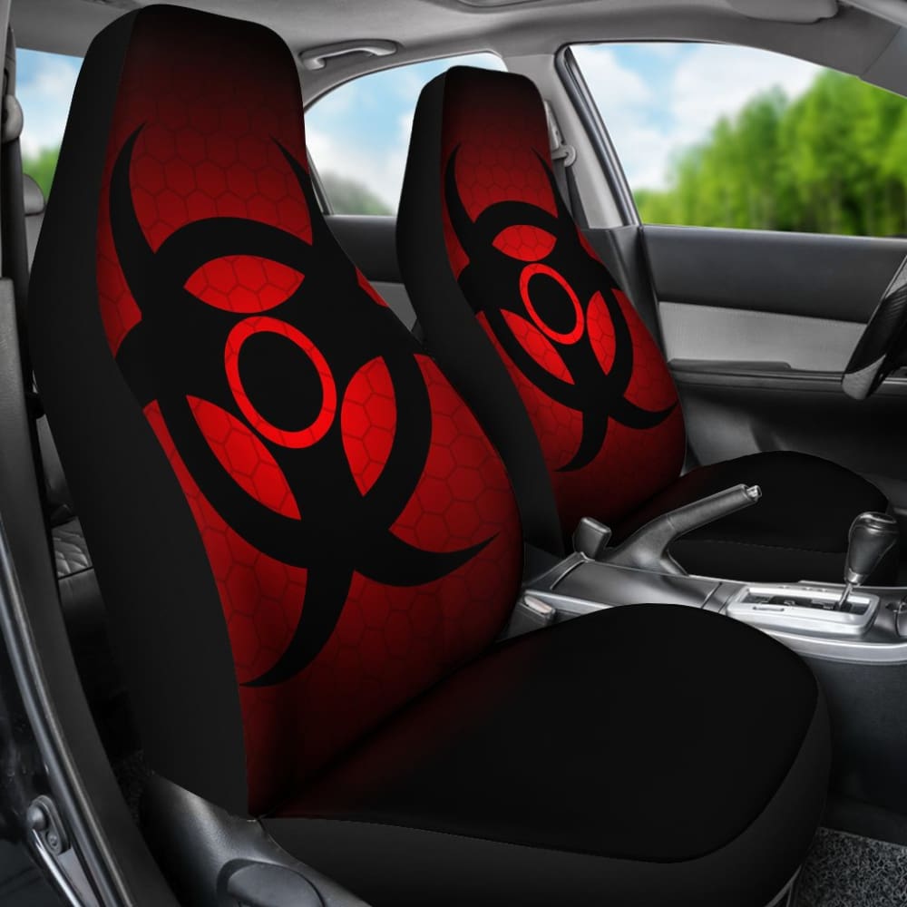Black Biohazard Warning Red Background Car Seats Covers 211204 - YourCarButBetter