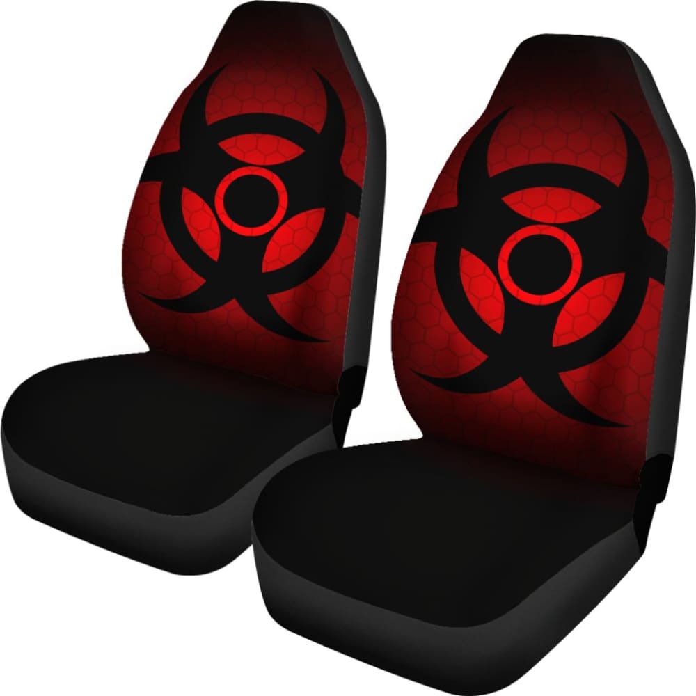 Black Biohazard Warning Red Background Car Seats Covers 211204 - YourCarButBetter