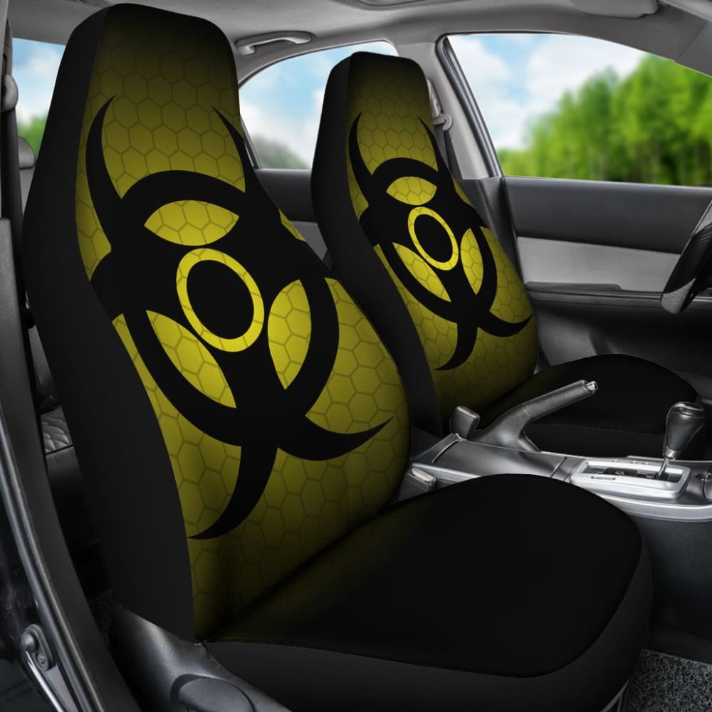 Black Biohazard Warning Yellow Background Car Seats Covers 211204 - YourCarButBetter