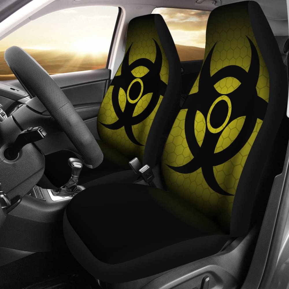 Black Biohazard Warning Yellow Background Car Seats Covers 211204 - YourCarButBetter