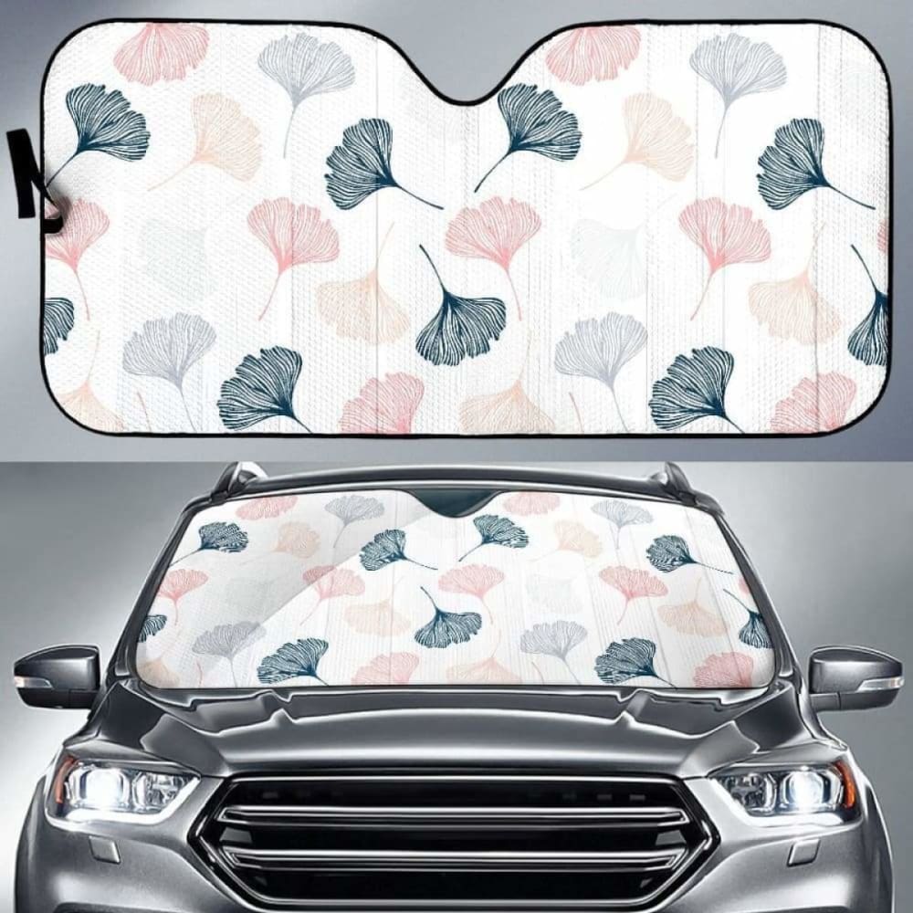 Black Gray Cream Coral Ginkgo Leaves Pattern Car Auto Sun Shades 182102 - YourCarButBetter