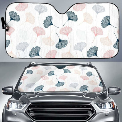 Black Gray Cream Coral Ginkgo Leaves Pattern Car Auto Sun Shades 182102 - YourCarButBetter