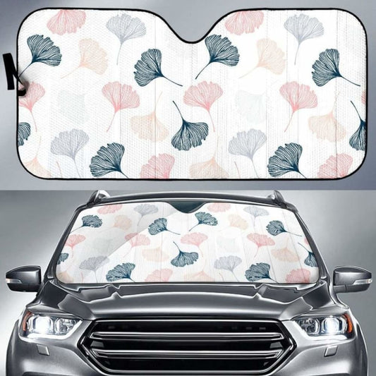 Black Gray Cream Coral Ginkgo Leaves Pattern Car Auto Sun Shades 182102 - YourCarButBetter
