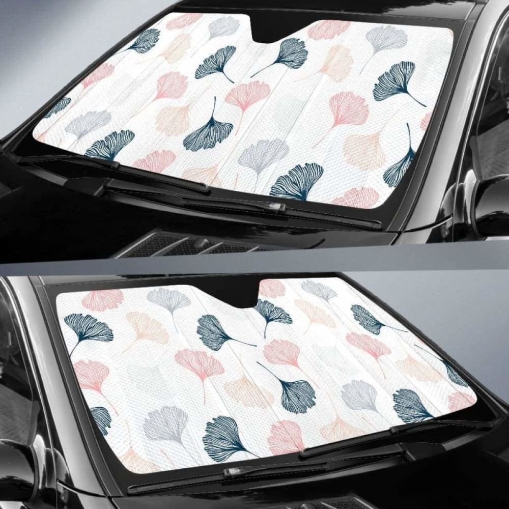 Black Gray Cream Coral Ginkgo Leaves Pattern Car Auto Sun Shades 182102 - YourCarButBetter