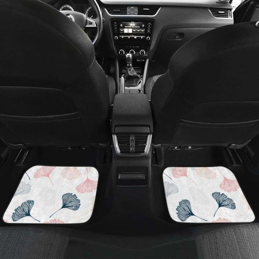 Black Gray Cream Coral Ginkgo Leaves Pattern Front And Back Car Mats 174914 - YourCarButBetter