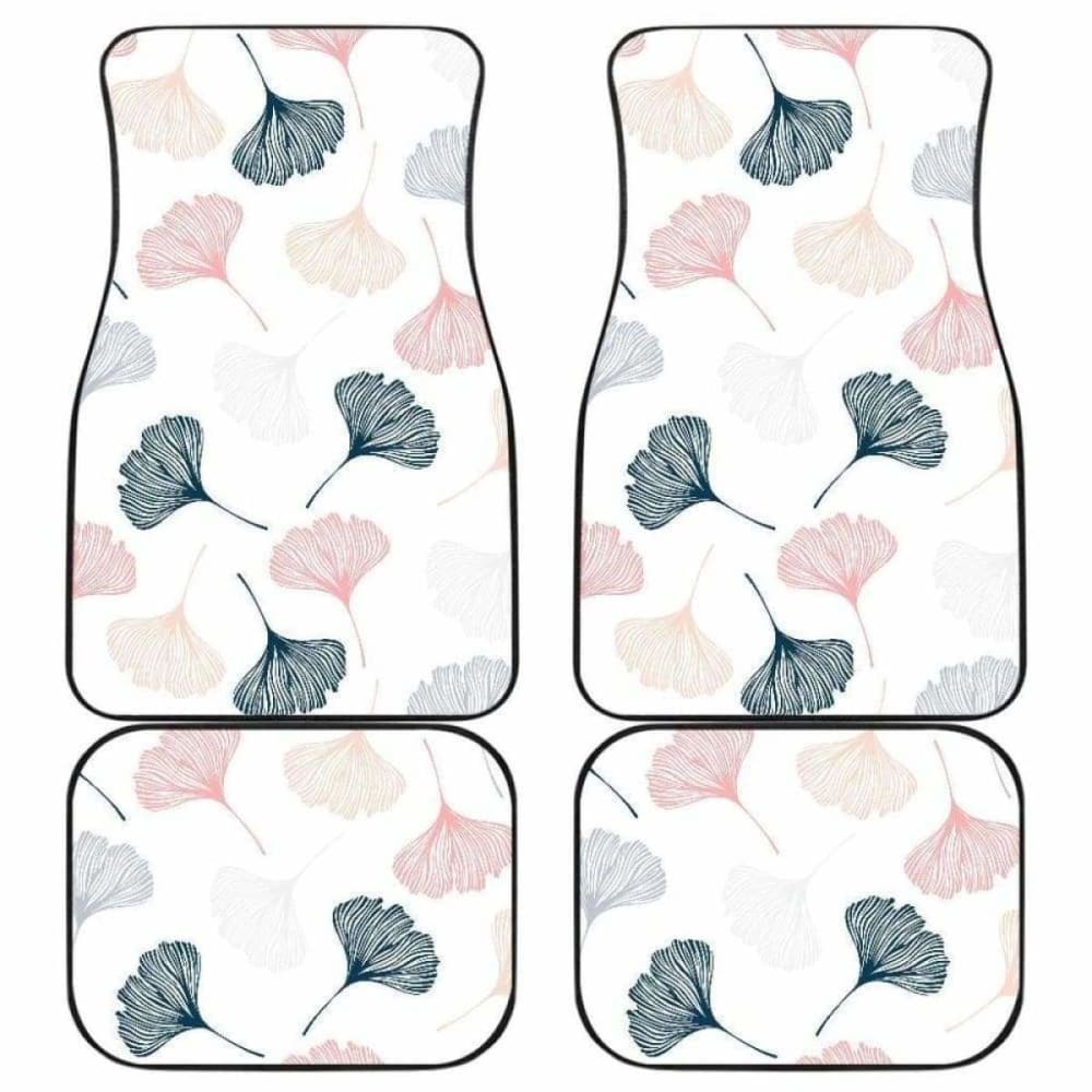 Black Gray Cream Coral Ginkgo Leaves Pattern Front And Back Car Mats 174914 - YourCarButBetter