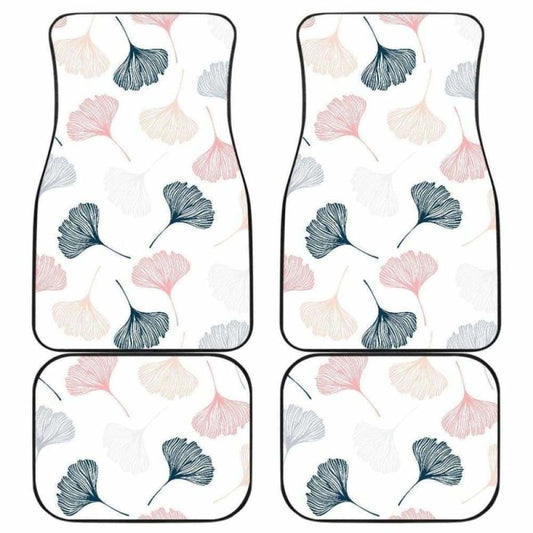 Black Gray Cream Coral Ginkgo Leaves Pattern Front And Back Car Mats 174914 - YourCarButBetter