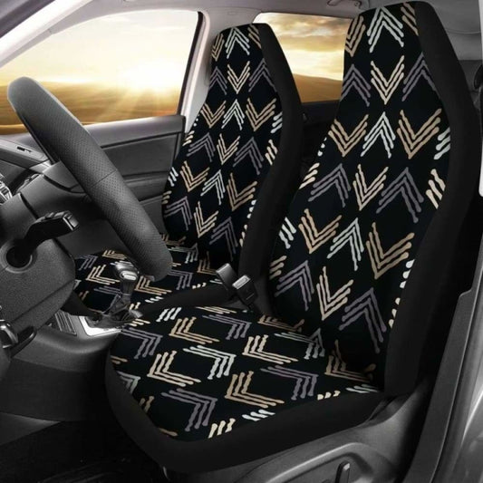 Black Gray Tan White And Beige Car Seat Covers Boho Ethnic Style Pattern 105905 - YourCarButBetter