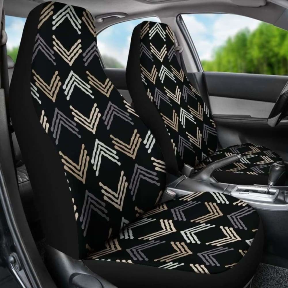 Black Gray Tan White And Beige Car Seat Covers Boho Ethnic Style Pattern 105905 - YourCarButBetter