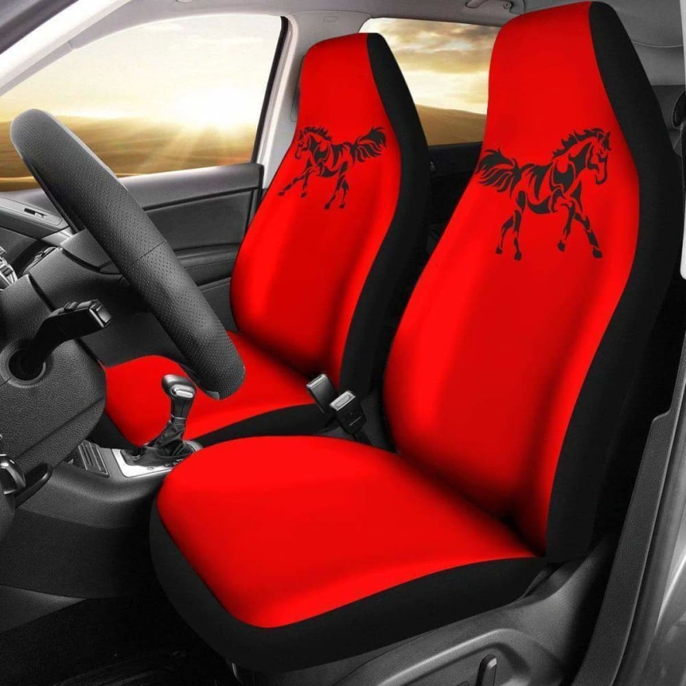 Black Horse Silhouette 2 Red Seat Covers 170804