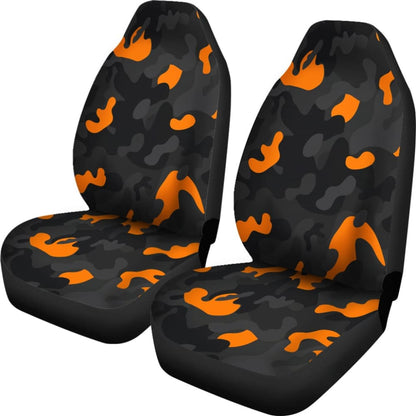 Black Orange Camouflage Car Seat Covers 210807 - YourCarButBetter