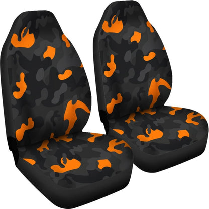Black Orange Camouflage Car Seat Covers 210807 - YourCarButBetter