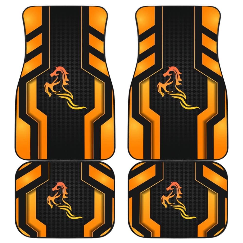 Black Orange Horse Mustang Metallic Style Printed Car Accessories Car Floor Mats 211407 - YourCarButBetter