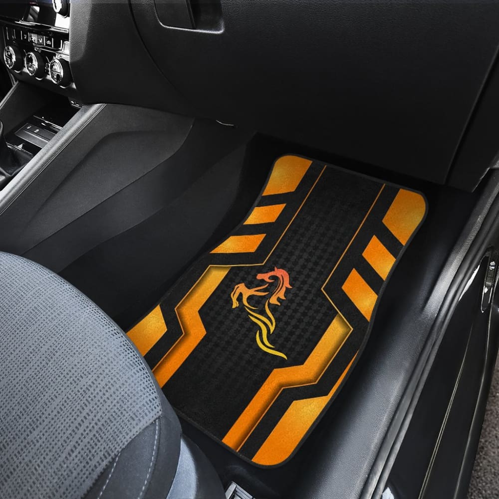 Black Orange Horse Mustang Metallic Style Printed Car Accessories Car Floor Mats 211407 - YourCarButBetter