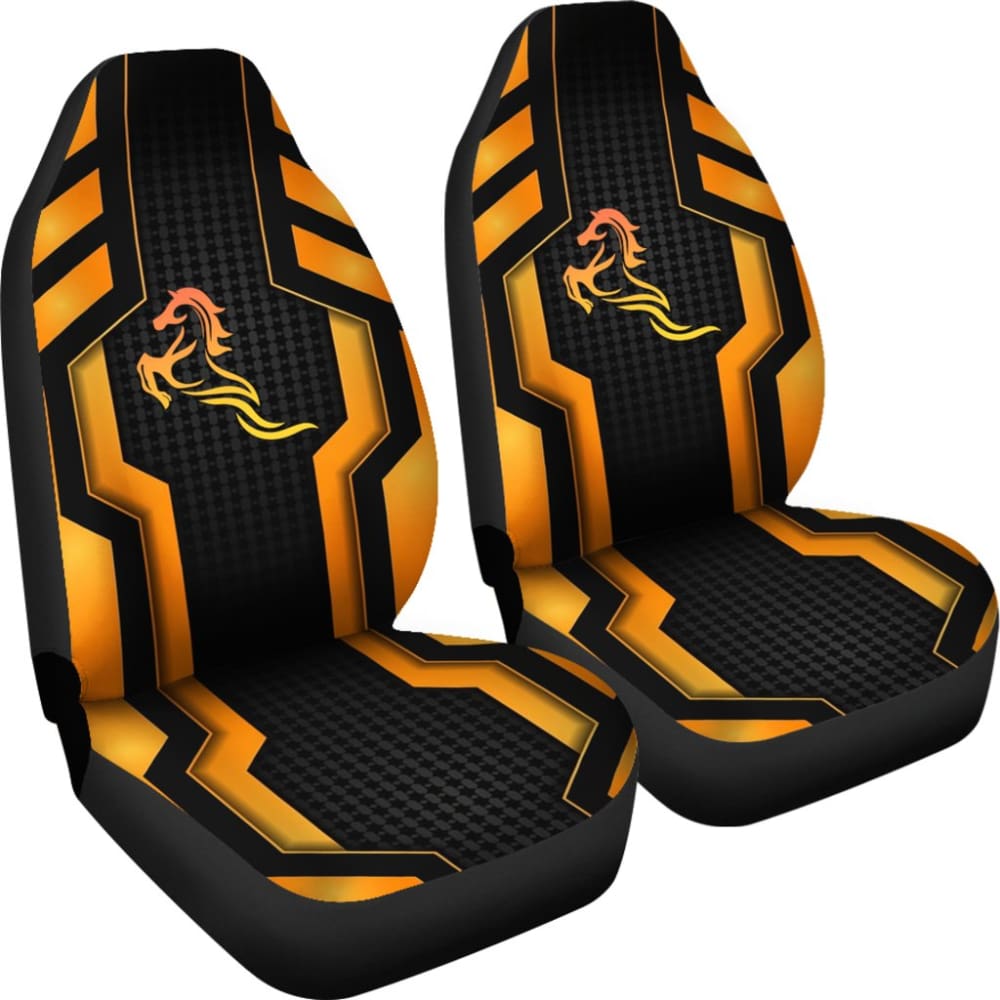 Black Orange Horse Mustang Metallic Style Printed Car Accessories Car Seat Covers 211407 - YourCarButBetter