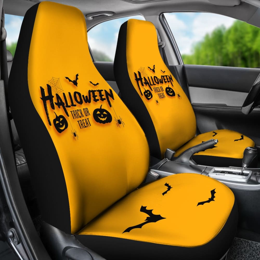 Black Orange Trick or Treat Halloween Car Seat Covers 212203 - YourCarButBetter
