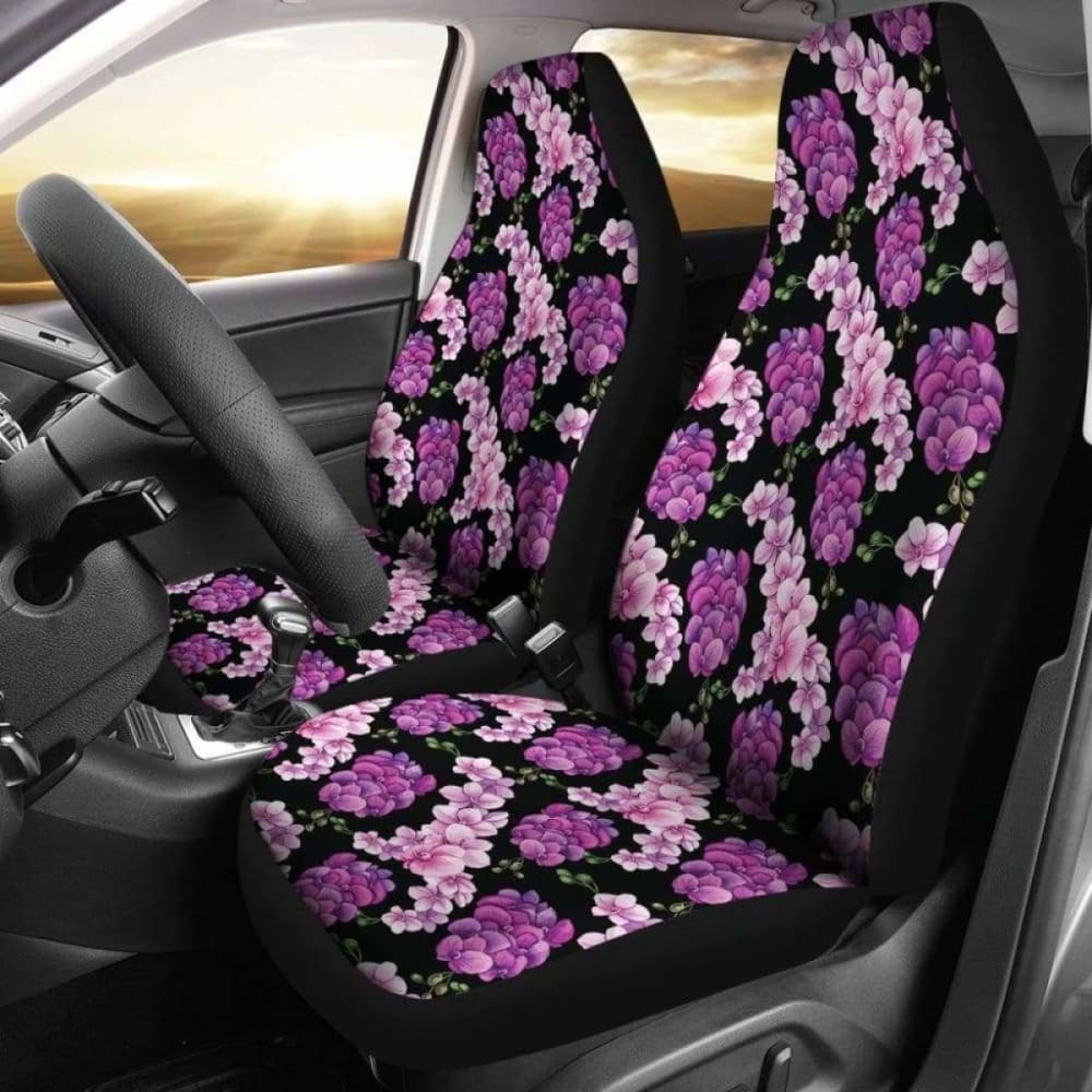 Black Pink And Purple Orchid Flower Car Seat Covers 174914 - YourCarButBetter