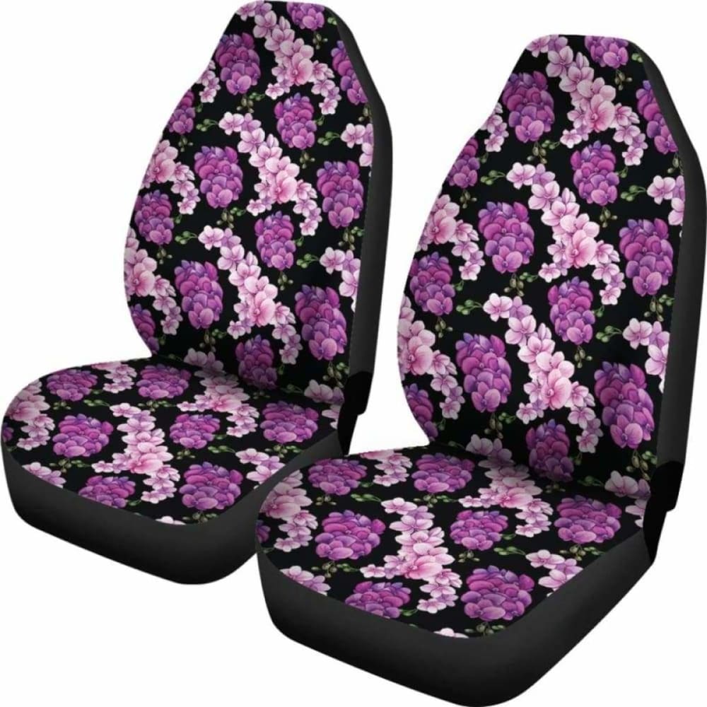 Black Pink And Purple Orchid Flower Car Seat Covers 174914 - YourCarButBetter