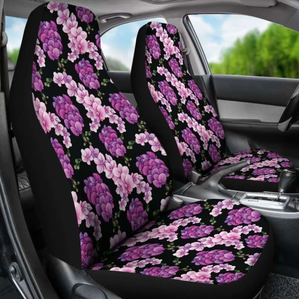 Black Pink And Purple Orchid Flower Car Seat Covers 174914 - YourCarButBetter