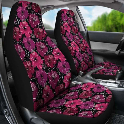 Black Pink Purple Floral Pattern Car Seat Covers Tropical Flowers 153908 - YourCarButBetter