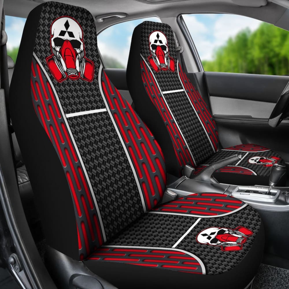 Black Red Poison Gas Skull Mitsubishi Car Seat Covers 210801 - YourCarButBetter