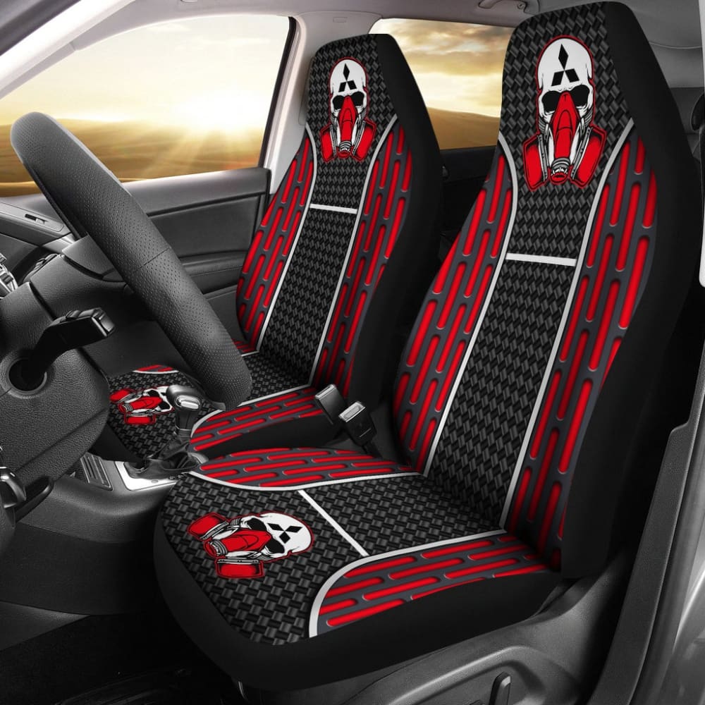 Black Red Poison Gas Skull Mitsubishi Car Seat Covers 210801 - YourCarButBetter