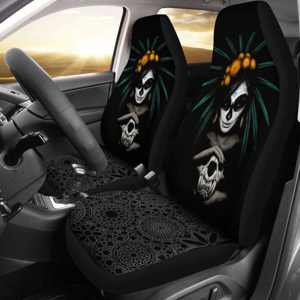 Black Sugar Skull Car Seat Covers Amazing 101207