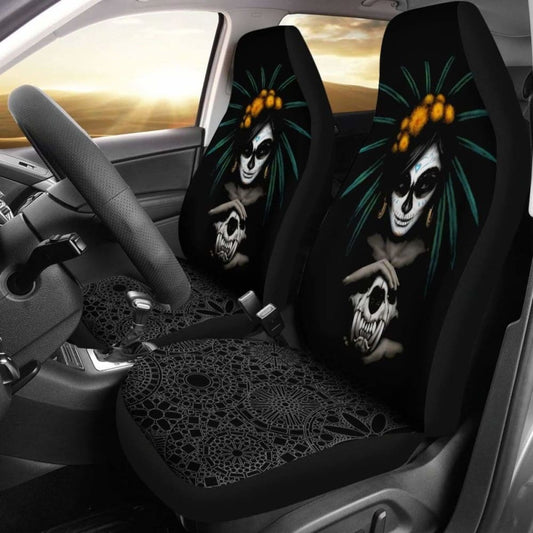 Black Sugar Skull Car Seat Covers Amazing 101207
