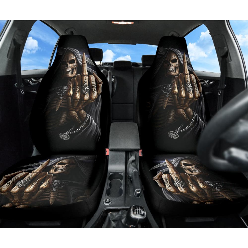 Black Themed Gothic Skull Grim Reaper Car Seat Covers 210201 - YourCarButBetter