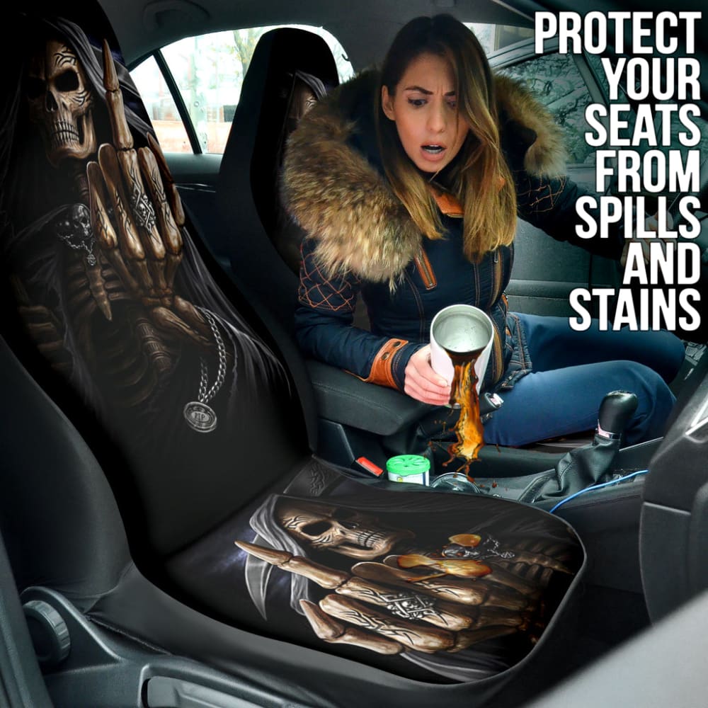 Black Themed Gothic Skull Grim Reaper Car Seat Covers 210201 - YourCarButBetter