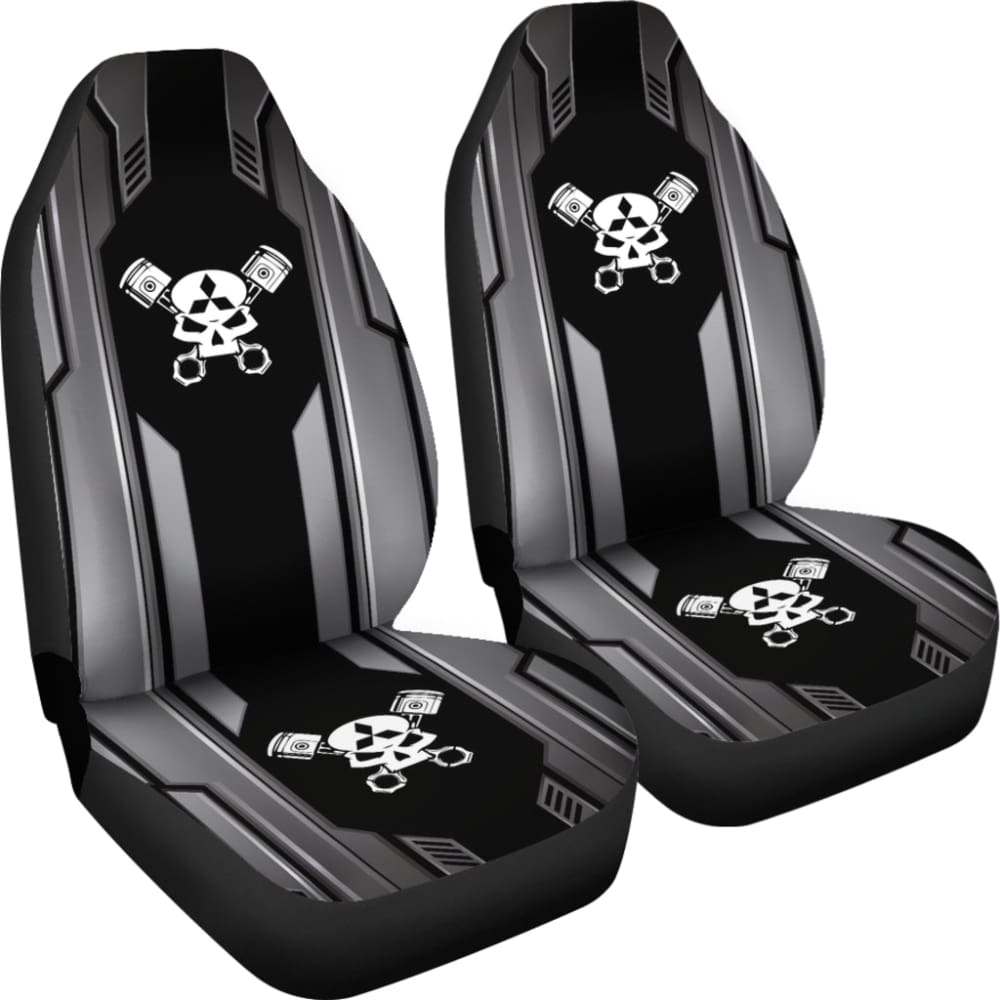 Black Themed Mechanic Skull Mitsubishi Car Seat Covers 210801 - YourCarButBetter
