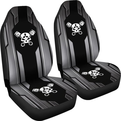 Black Themed Mechanic Skull Mitsubishi Car Seat Covers 210801 - YourCarButBetter