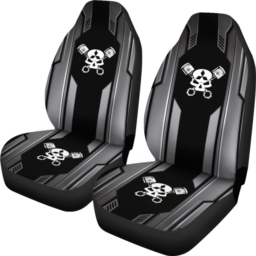 Black Themed Mechanic Skull Mitsubishi Car Seat Covers 210801 - YourCarButBetter
