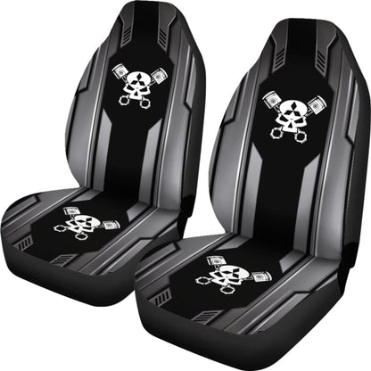 Black Themed Mechanic Skull Mitsubishi Car Seat Covers 210801 - YourCarButBetter