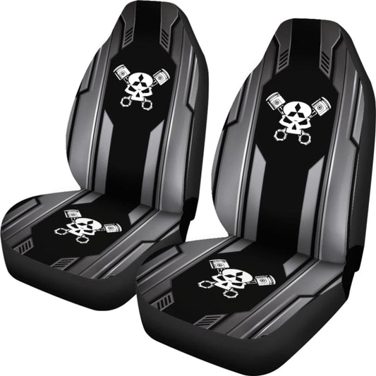 Black Themed Mechanic Skull Mitsubishi Car Seat Covers 210801 - YourCarButBetter